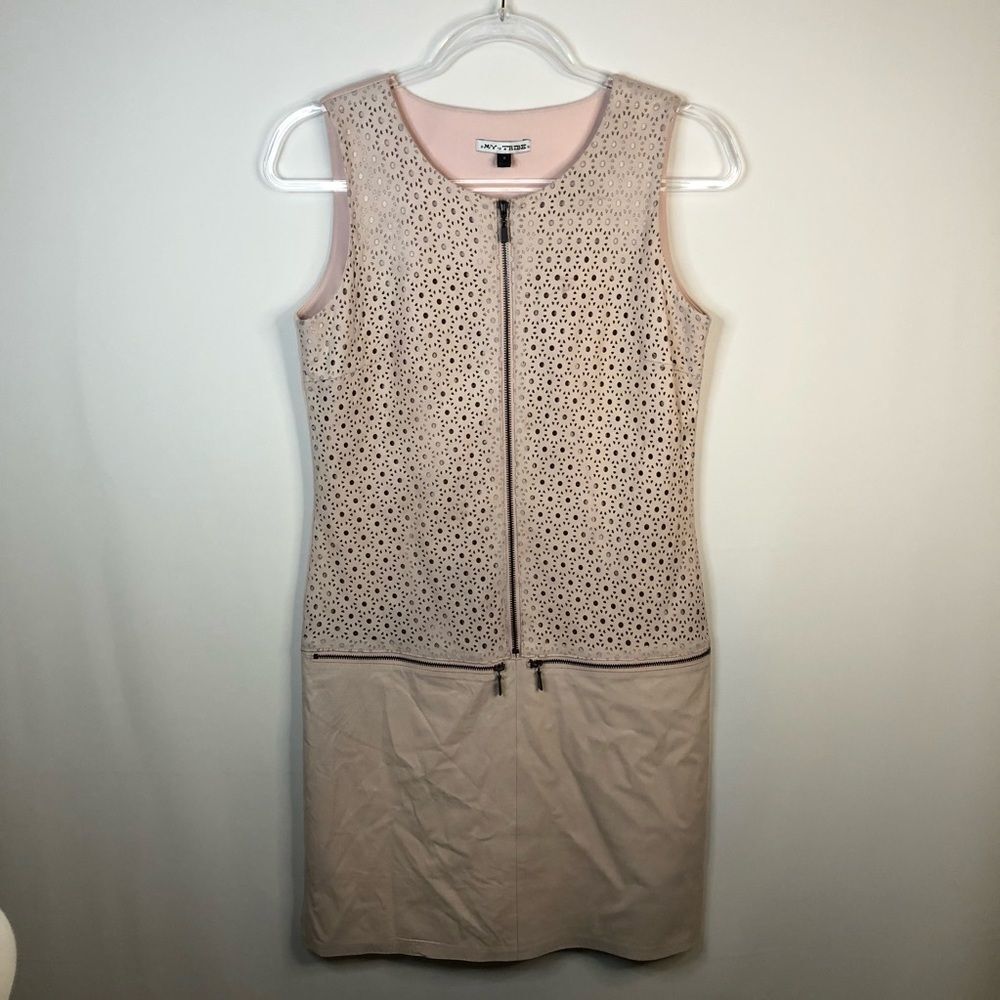 My Tribe Eyelet Blush Zipper Front Sheath Dress